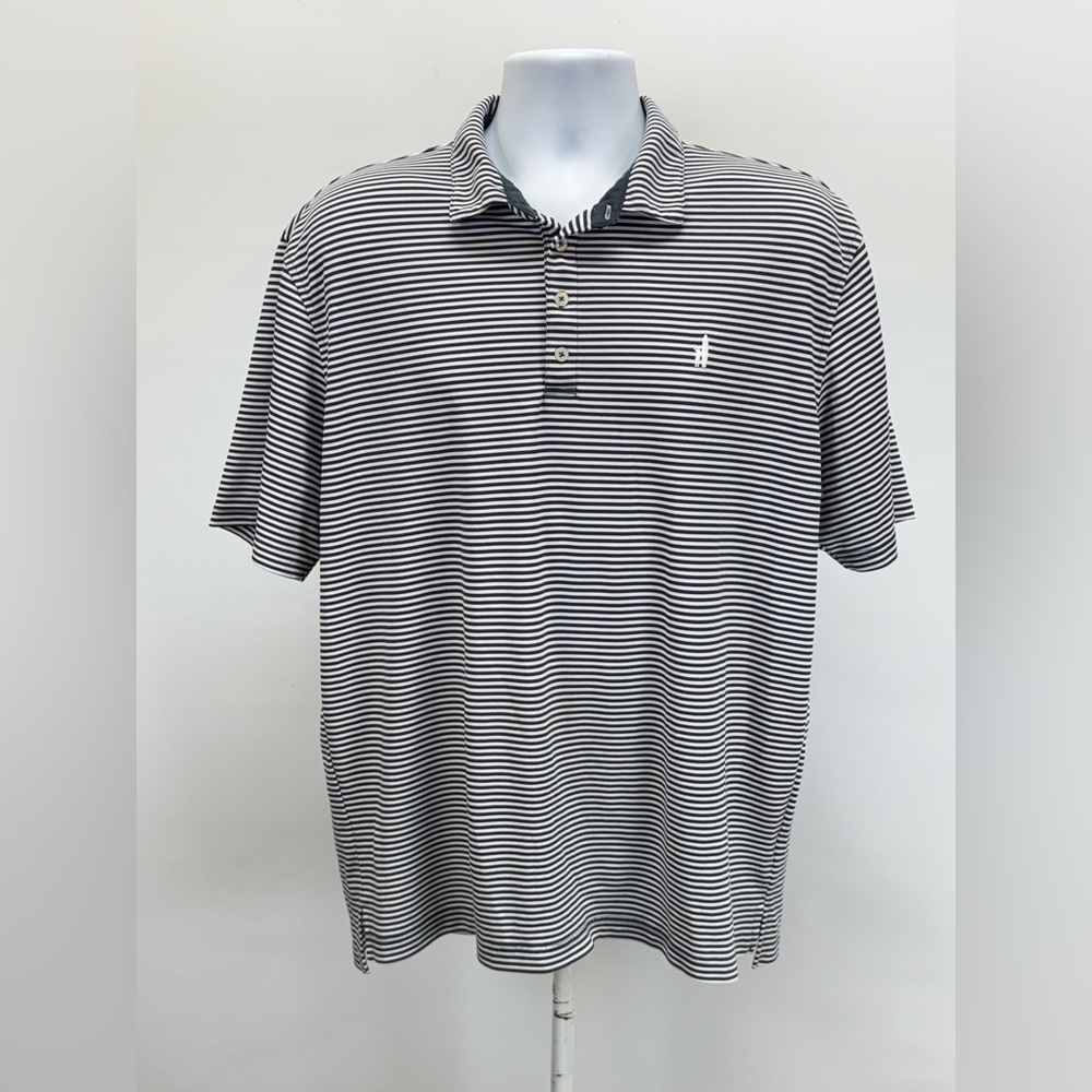 JOHNNIE-O Men's Navy and White Striped Performance short sleeve Shirt size XL